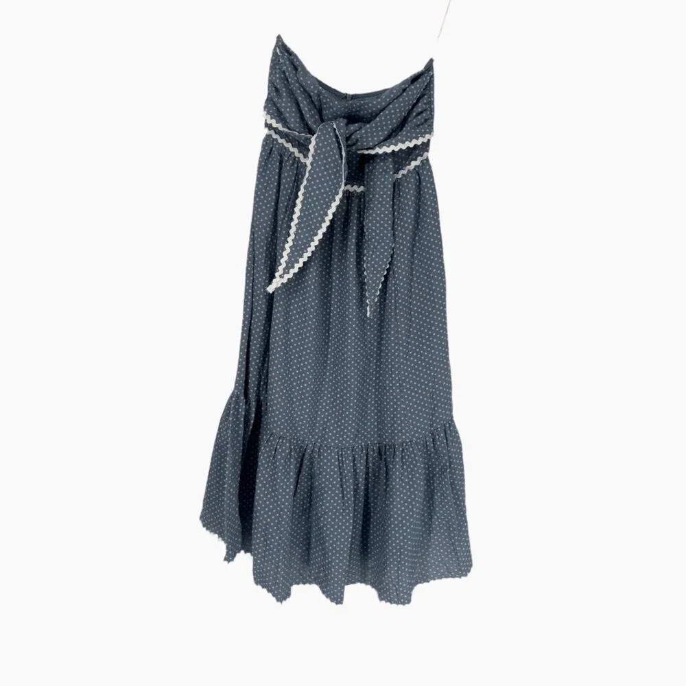 👗 Lulus Dusty Blue Polka Dot Strapless Tiered Midi Dress S 👗 - Picture 7 of 7